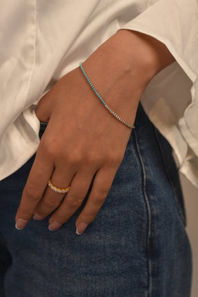 Turquoise & Diamond 50 - 50 Tennis Bracelet in 14K/18K White Gold - Evara Jewelry LLC