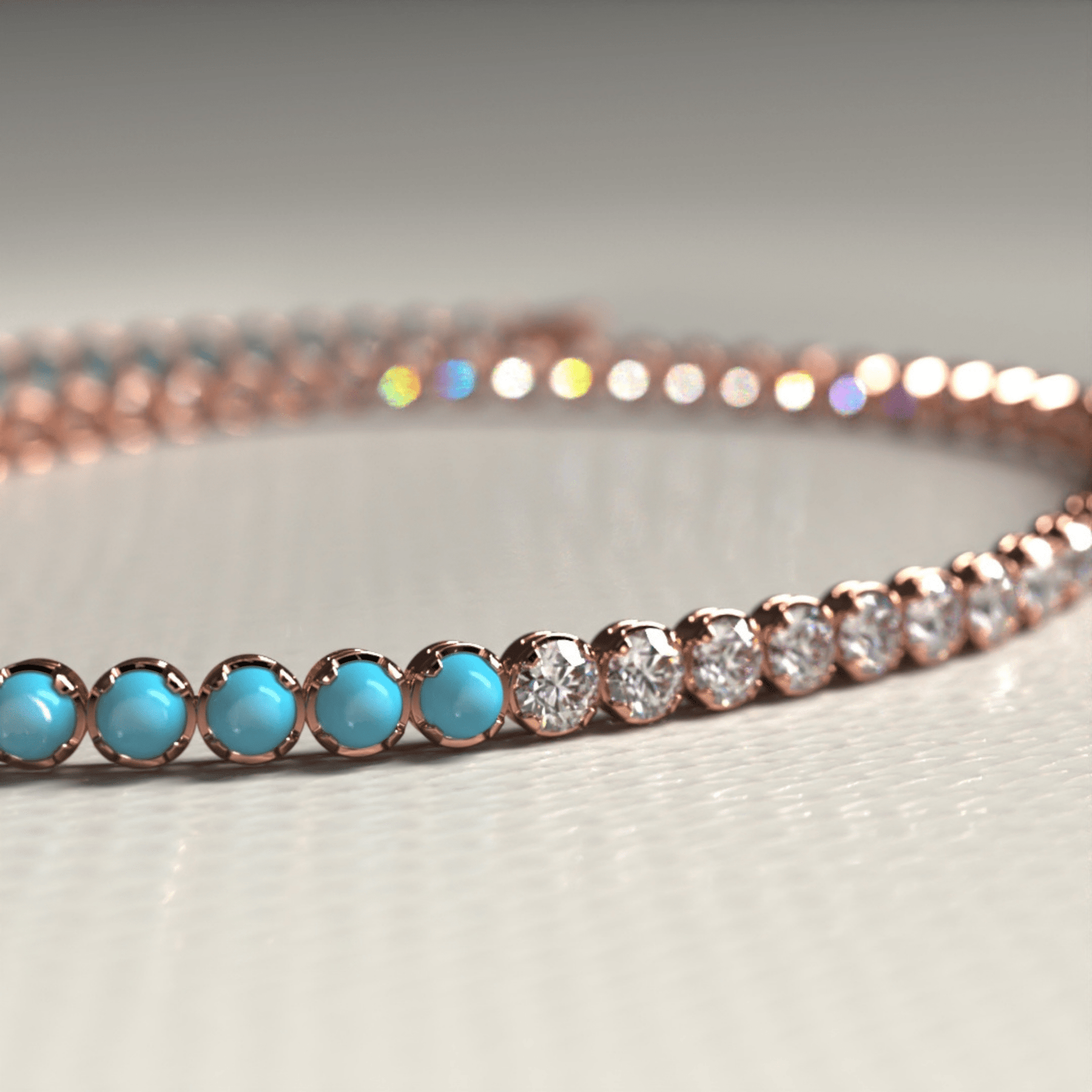 Turquoise & Diamond 50 - 50 Tennis Bracelet in 14K/18K White Gold - Evara Jewelry LLC