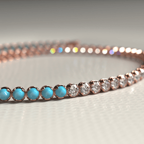 Turquoise & Diamond 50 - 50 Tennis Bracelet in 14K/18K White Gold - Evara Jewelry LLC