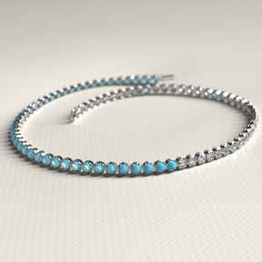 Turquoise & Diamond 50 - 50 Tennis Bracelet in 14K/18K White Gold - Evara Jewelry LLC