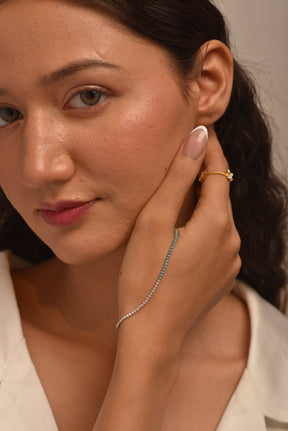 Turquoise & Diamond 50 - 50 Tennis Bracelet in 14K/18K White Gold - Evara Jewelry LLC