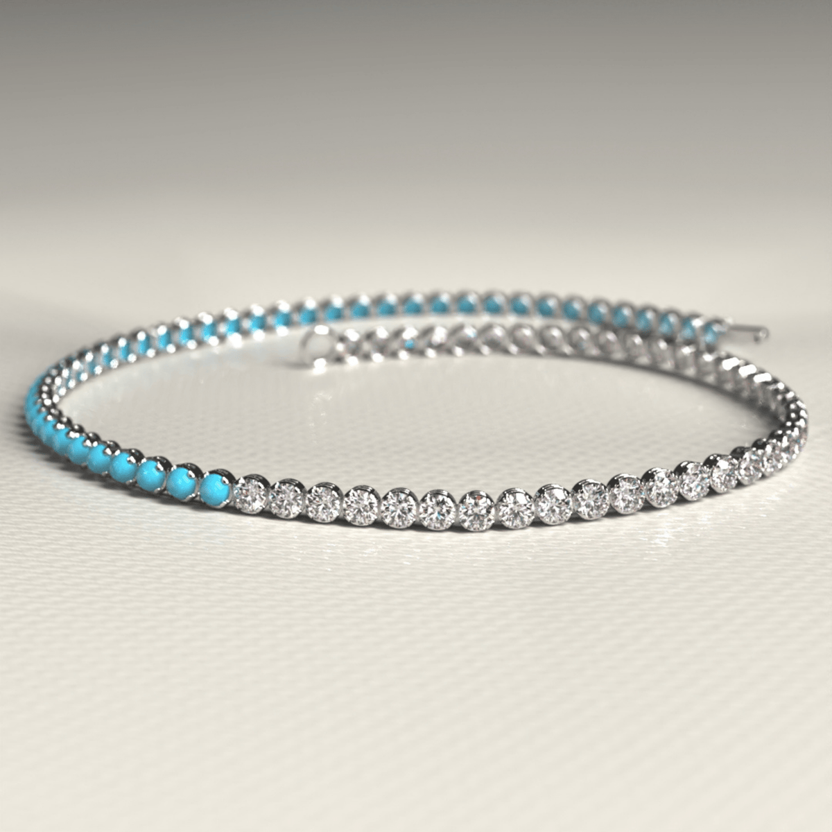 Turquoise & Diamond 50 - 50 Tennis Bracelet in 14K/18K White Gold - Evara Jewelry LLC