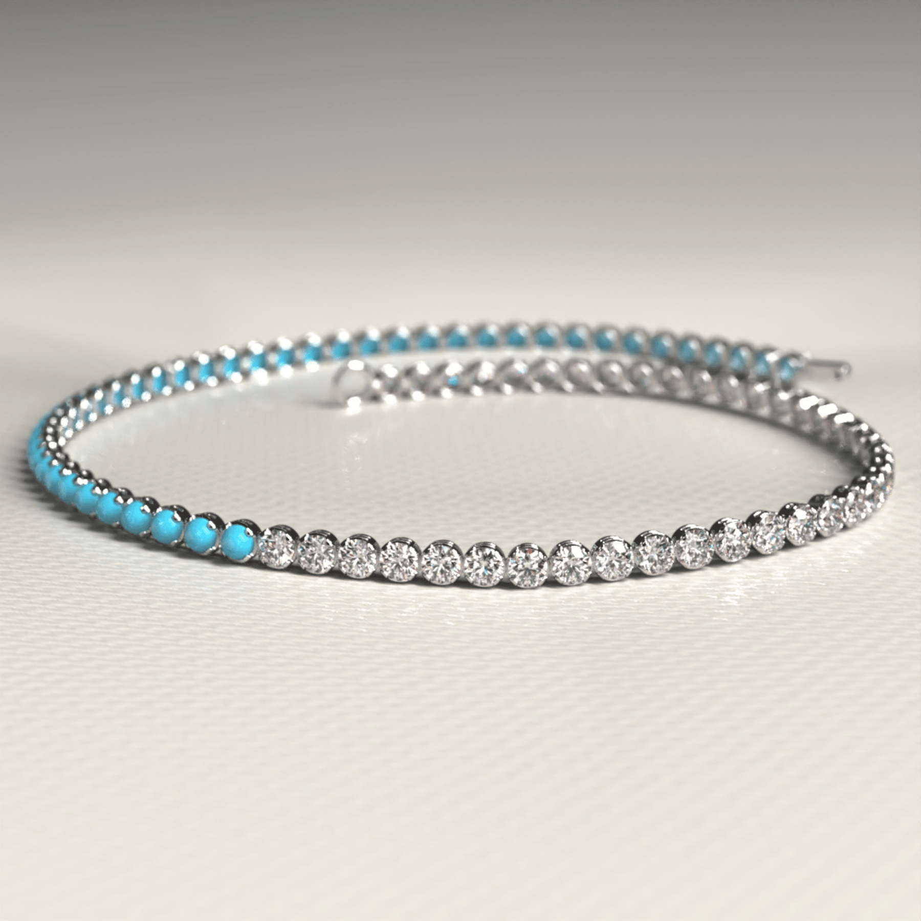 Turquoise & Diamond 50 - 50 Tennis Bracelet in 14K/18K White Gold - Evara Jewelry LLC