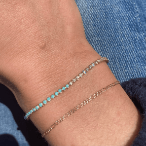 Turquoise & Diamond 50 - 50 Tennis Bracelet in 14K/18K White Gold - Evara Jewelry LLC