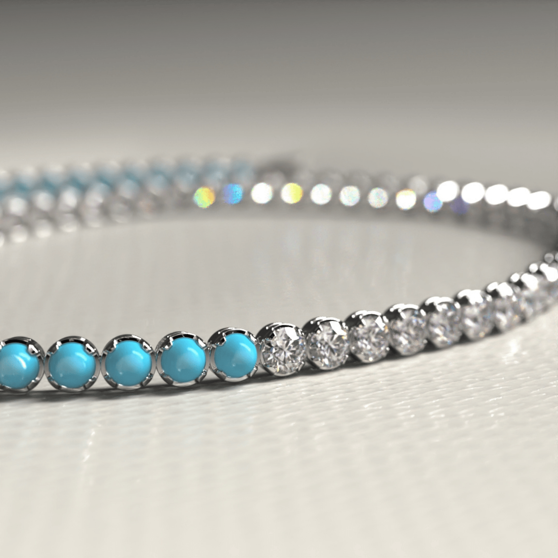 Turquoise & Diamond 50 - 50 Tennis Bracelet in 14K/18K White Gold - Evara Jewelry LLC