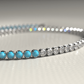 Turquoise & Diamond 50 - 50 Tennis Bracelet in 14K/18K White Gold - Evara Jewelry LLC