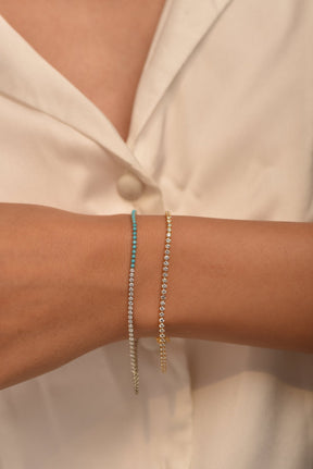 Turquoise & Diamond 50 - 50 Tennis Bracelet in 14K/18K White Gold - Evara Jewelry LLC