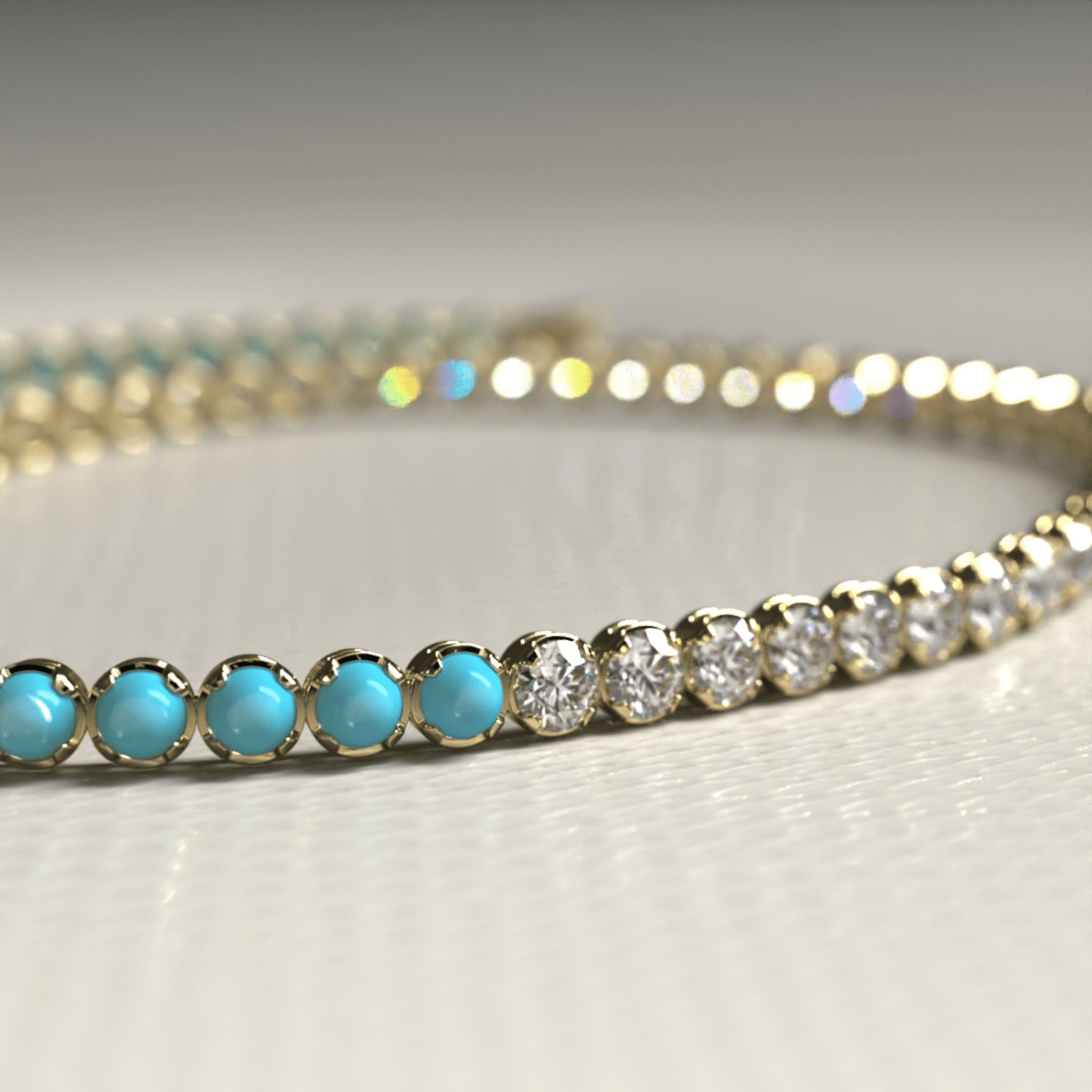 Turquoise & Diamond 50 - 50 Tennis Bracelet in 14K/18K White Gold - Evara Jewelry LLC