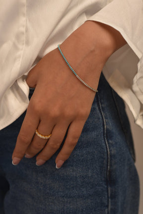 Turquoise & Diamond 50 - 50 Tennis Bracelet in 14K/18K White Gold - Evara Jewelry LLC