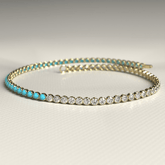 Turquoise & Diamond 50 - 50 Tennis Bracelet in 14K/18K White Gold - Evara Jewelry LLC