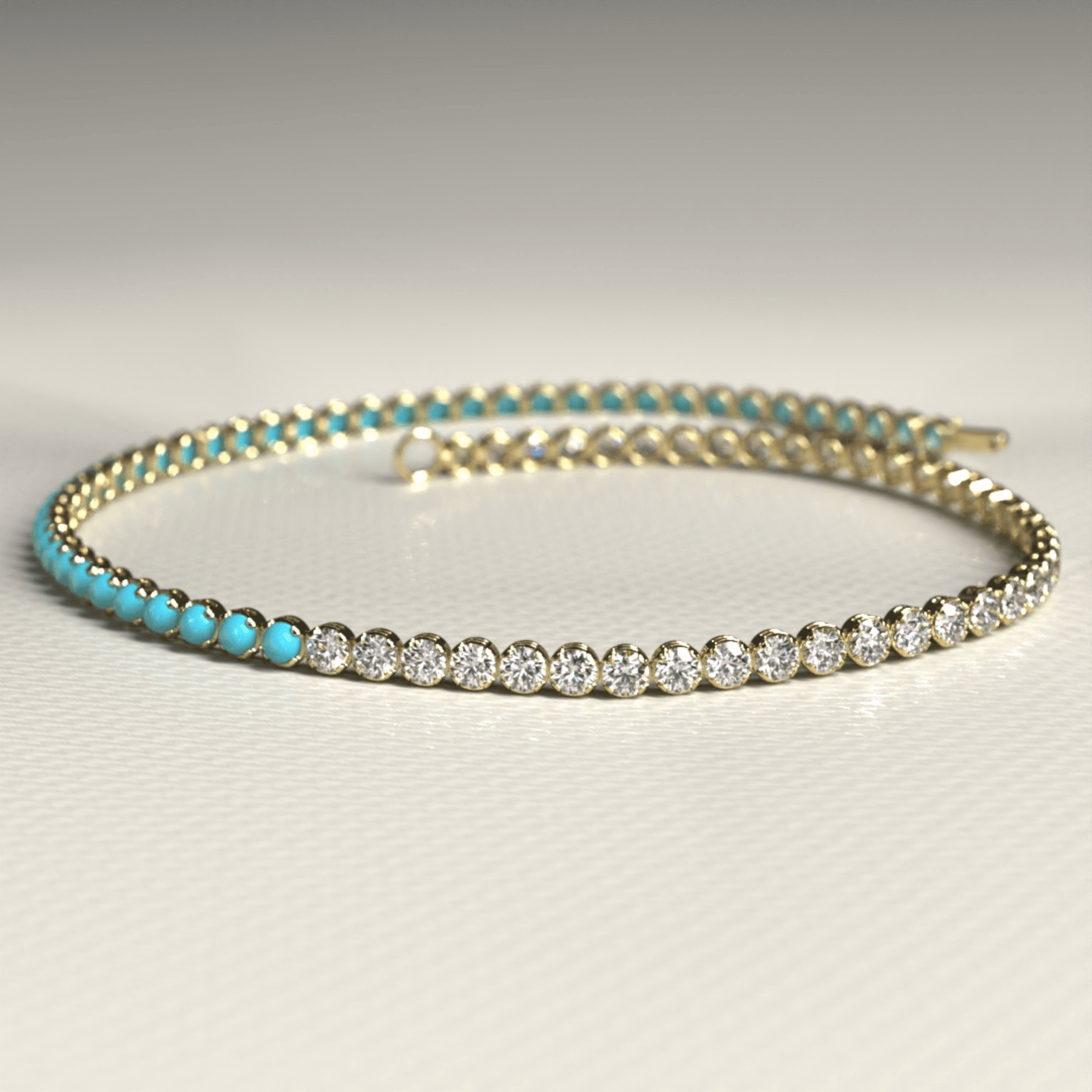 Turquoise & Diamond 50 - 50 Tennis Bracelet in 14K/18K White Gold - Evara Jewelry LLC