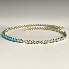 Turquoise & Diamond 50 - 50 Tennis Bracelet in 14K/18K White Gold - Evara Jewelry LLC