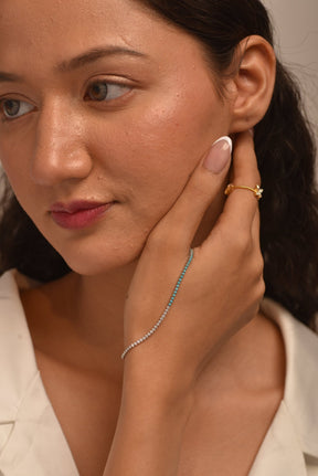 Turquoise & Diamond 50 - 50 Tennis Bracelet in 14K/18K White Gold - Evara Jewelry LLC