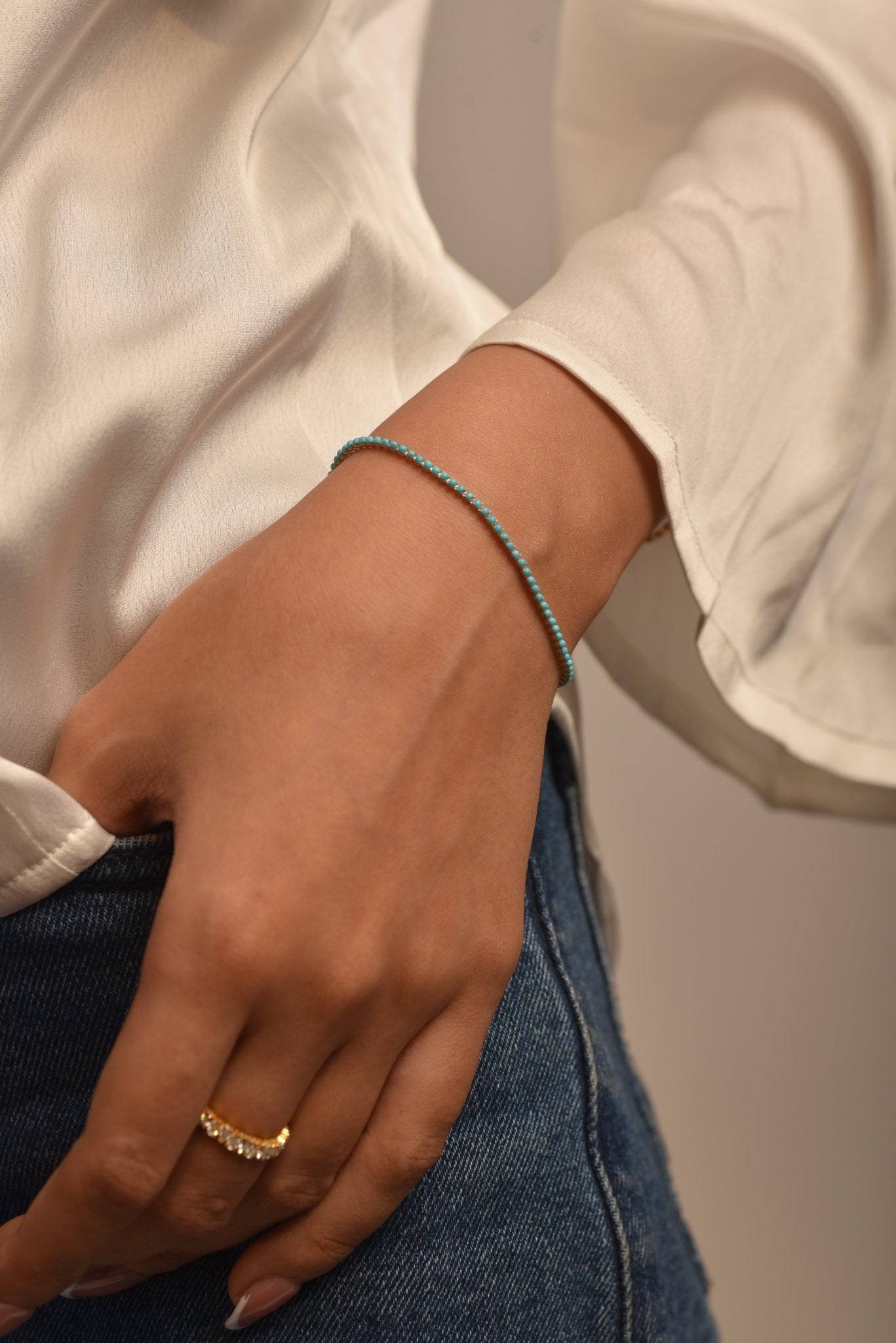 Turquoise Tennis Bracelet in 14K/18K Gold - Evara Jewelry LLC