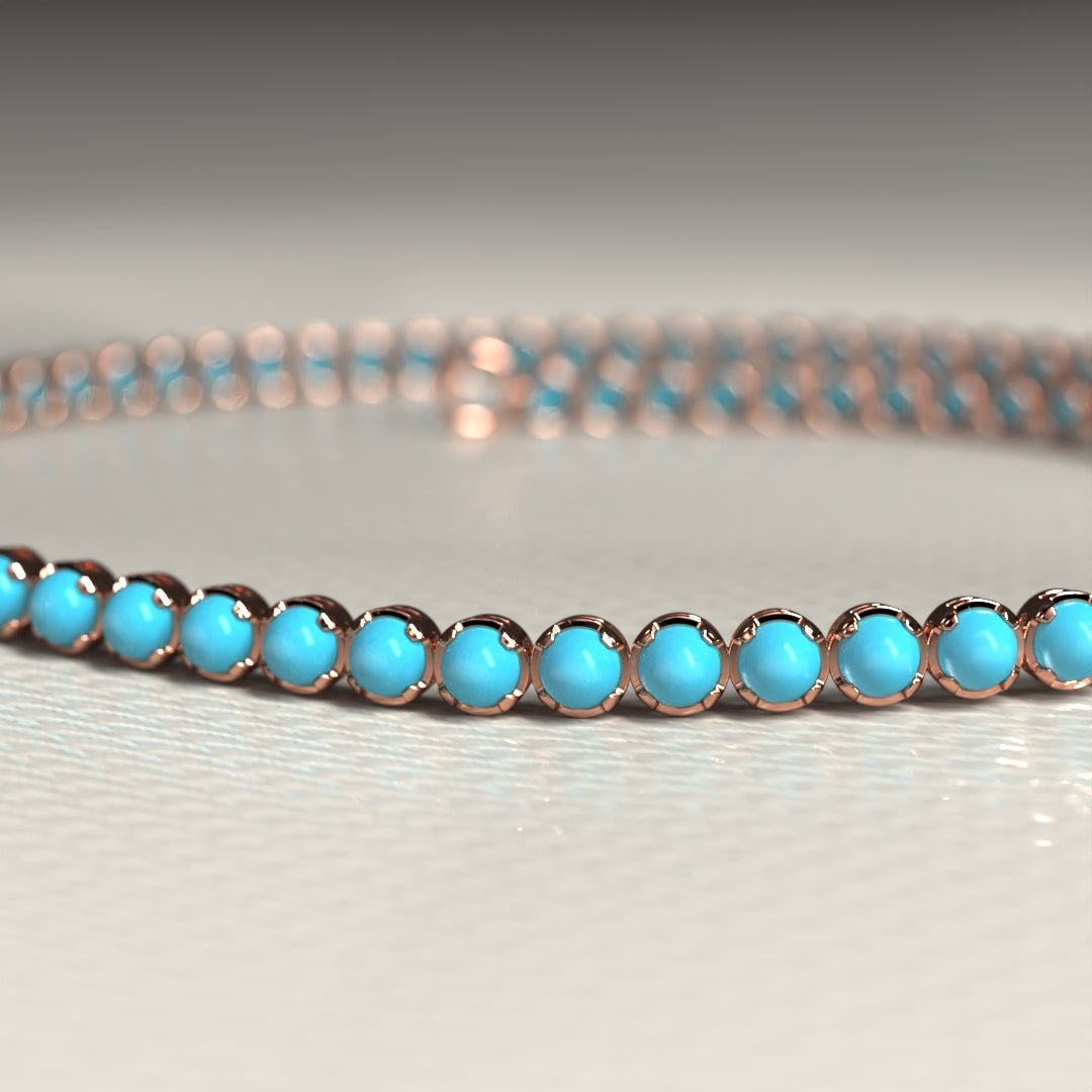 Turquoise Tennis Bracelet in 14K/18K Gold - Evara Jewelry LLC