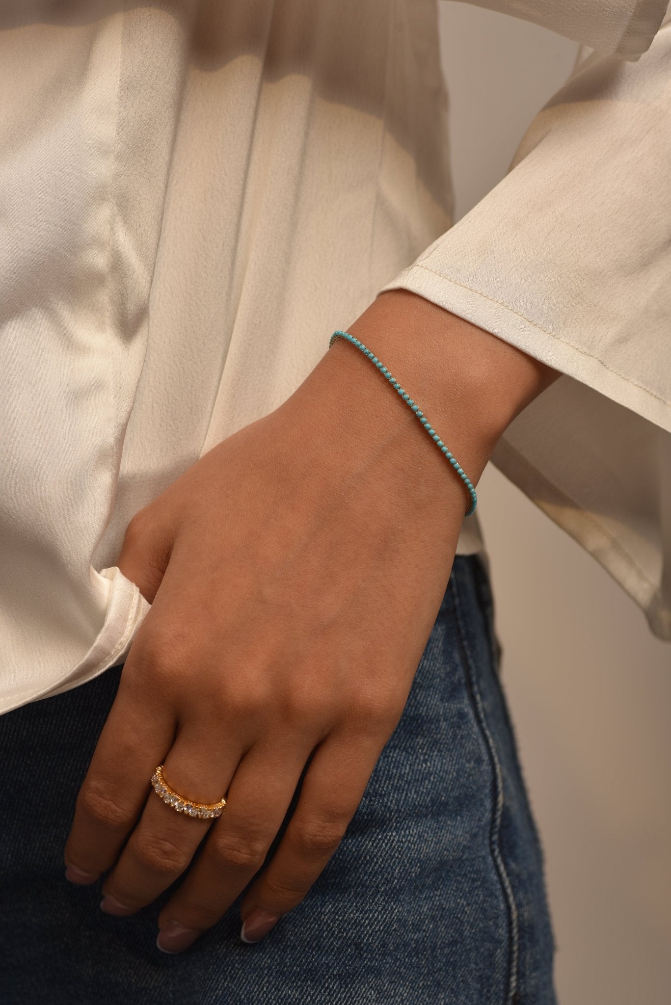 Turquoise Tennis Bracelet in 14K/18K Gold - Evara Jewelry LLC