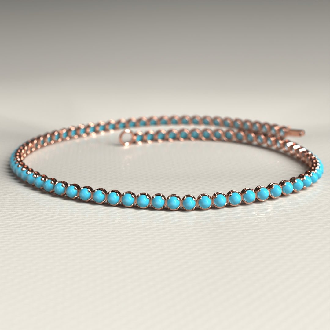 Turquoise Tennis Bracelet in 14K/18K Gold - Evara Jewelry LLC